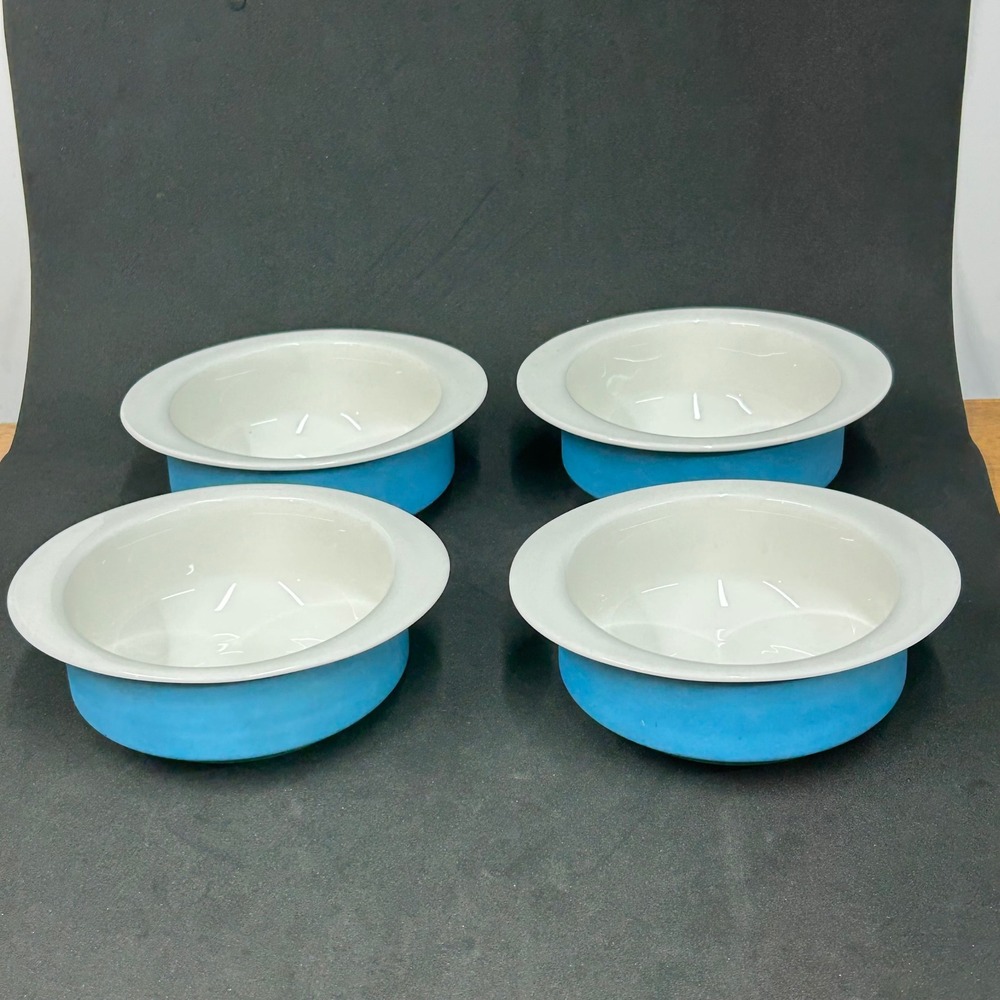 Wedgwood Susie Cooper Kingfisher Blue Bone China Soup Cups Set of 4 England READ